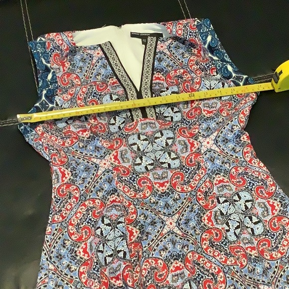 💥 Maggy London red paisley blue print skater dress sz 2 - Picture 7 of 9